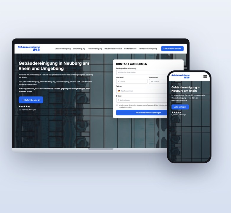 Kundenprojekt: Website Gebäudereinigung W&B auf dem Laptop
