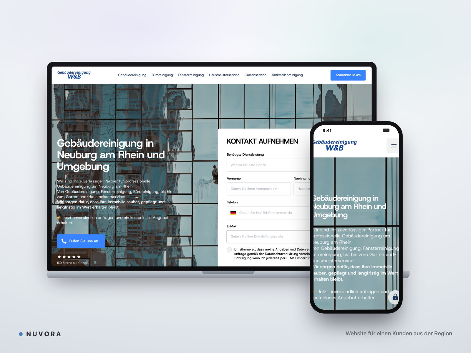 Website Gebäudereinigung W&B — von NUVORA entwickelt